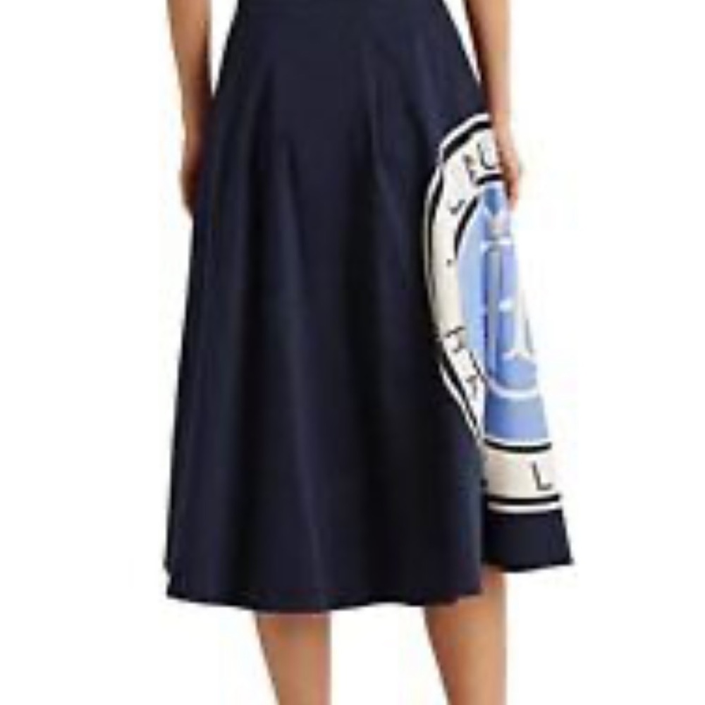 Lauren by Ralph Lauren A-Line Skirt. Cotton canvas logo. Size 12. Navy Blue.